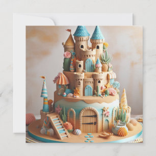 SAND CASTLE THEME CAKE BARNS FÖDELSEDAG INBJUDNINGAR