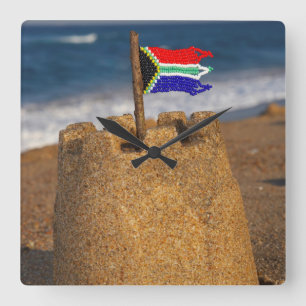 Sand Castle with South African Flagga, Umhlanga Fyrkantig Klocka