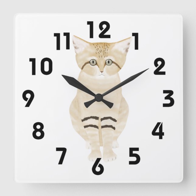 Sand Cat Wall Clock Fyrkantig Klocka (Framsida)