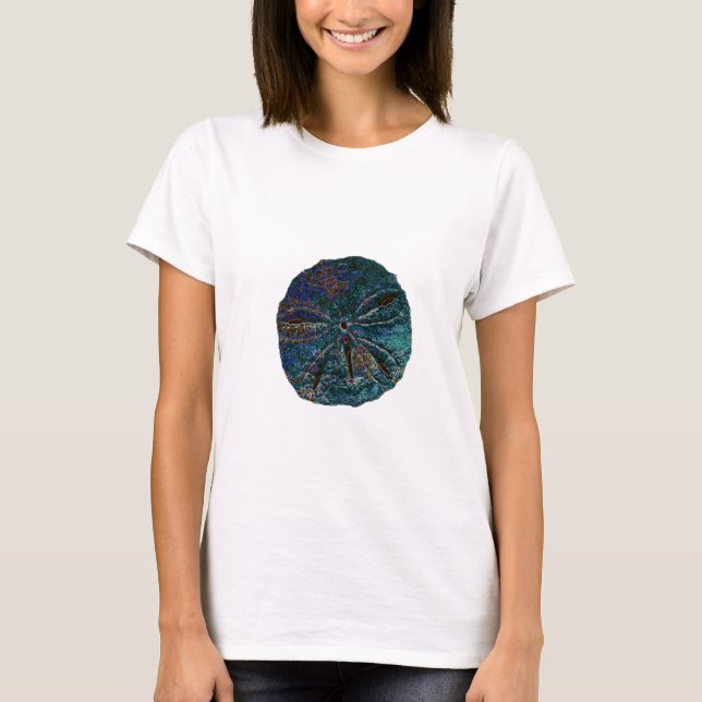 Sand Dollar Abstrakt Artsy Blue Gift Favor T Shirt (Framsida)