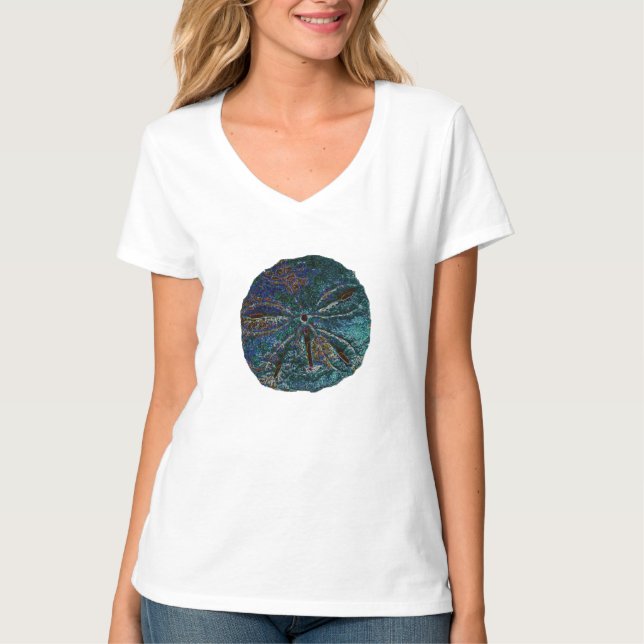 Sand Dollar Abstrakt Artsy Blue Modern Gift Favor T Shirt (Framsida)