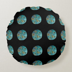 Sand Dollar Abstrakt Mönster Gift Favor Teal Black Rund Kudde
