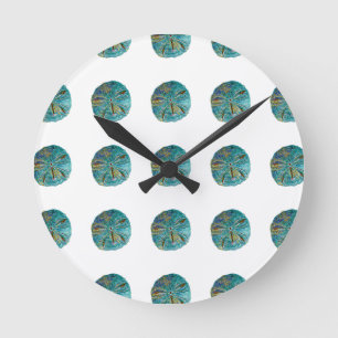 Sand Dollar Abstrakt Mönster Gift Favor Teal White Rund Klocka