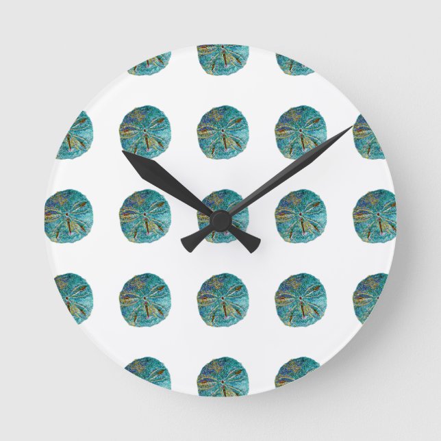 Sand Dollar Abstrakt Mönster Gift Favor Teal White Rund Klocka (Framsida)