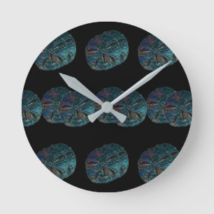 Sand Dollar-Abstrakten Artsy Blue Black Gift Favor Rund Klocka