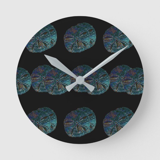 Sand Dollar-Abstrakten Artsy Blue Black Gift Favor Rund Klocka (Framsida)