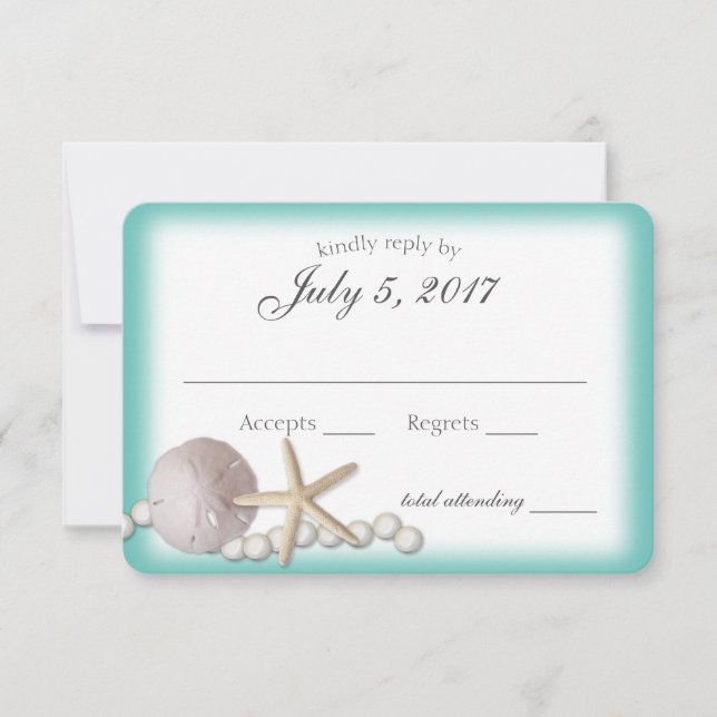 Sand Dollar and Pearls Beach Wedding Reply OSA Kort (Framsida)
