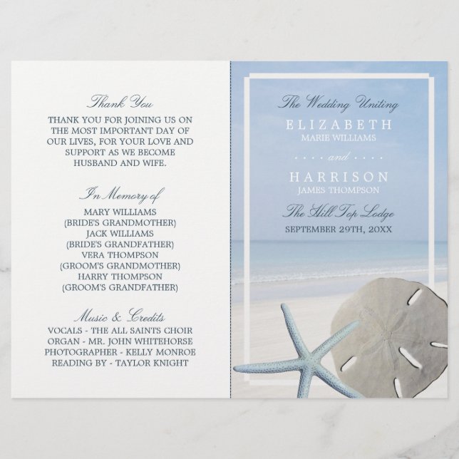 Sand Dollar and Starfish Beach Wedding Programme (Framsida)