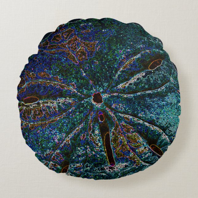 Sand Dollar Art Abstrakt Blue Mönster Gift Favor Rund Kudde (Framsidan)