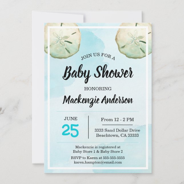 Sand Dollar Beach Baby Shower-inbjudan Inbjudningar (Framsida)