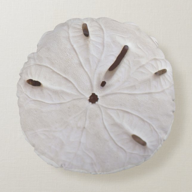 Sand Dollar Beach Coastal White Grått Trendig Cott Rund Kudde (Framsidan)