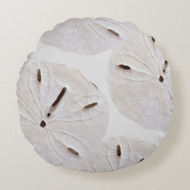 Sand Dollar Beach Coastal White Grått Trendig Söt Rund Kudde (Framsidan)