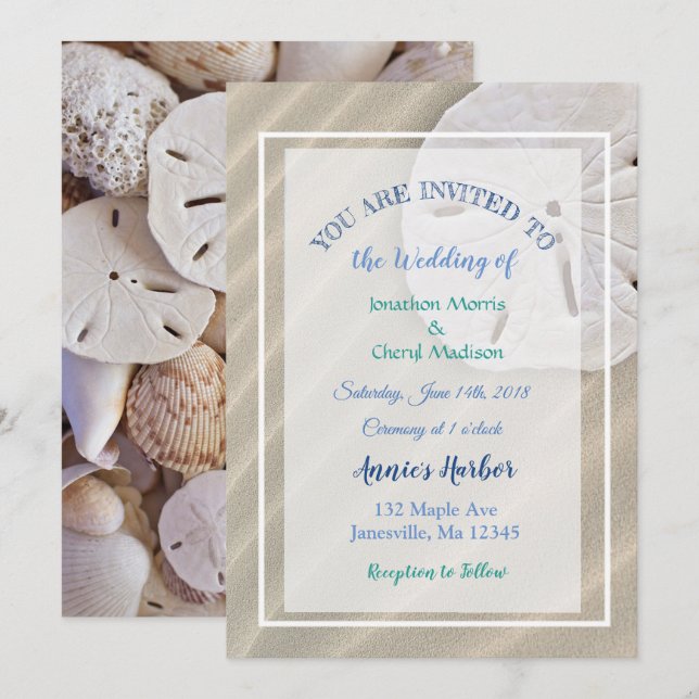 Sand Dollar Beach Themed Wedding bjudits in Inbjudningar (Fram/baksida)