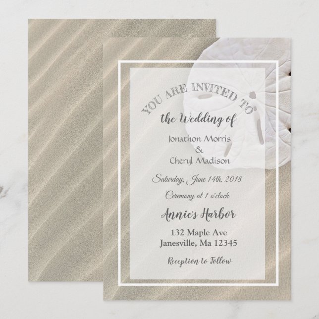 Sand Dollar Beach Themed Wedding bjudits in Inbjudningar (Fram/baksida)