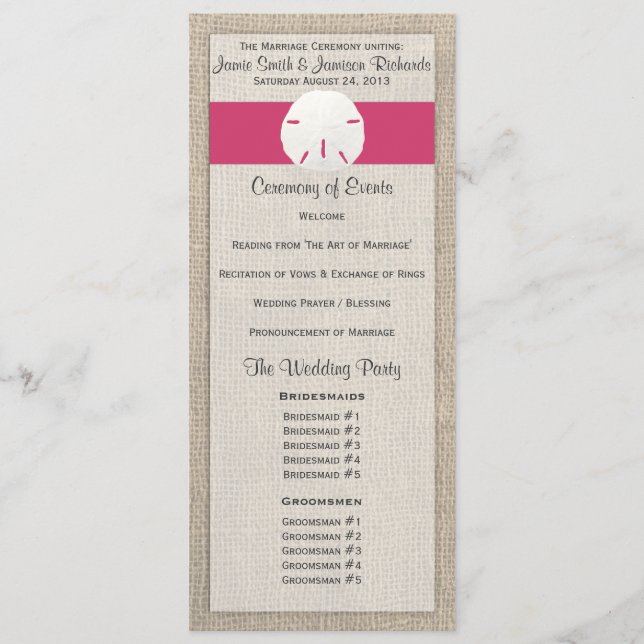 Sand Dollar Beach Wedding Program - vattenmelon (Framsida)
