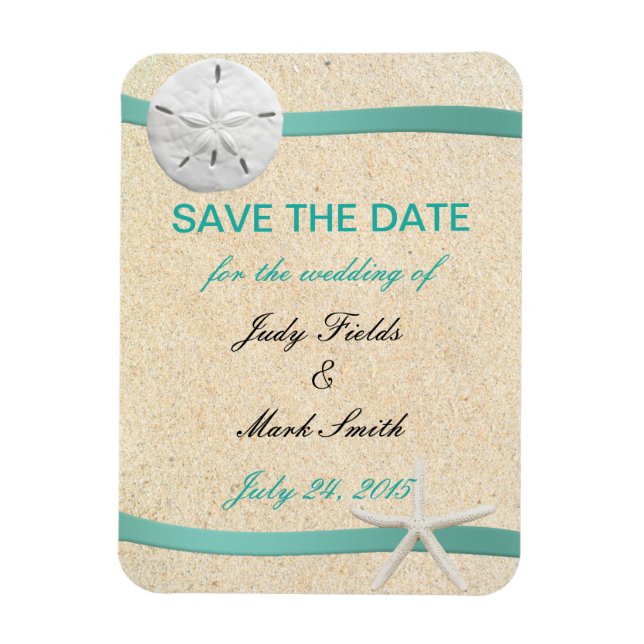 Sand Dollar Beach Wedding Spara datum magneter (Vertikal)
