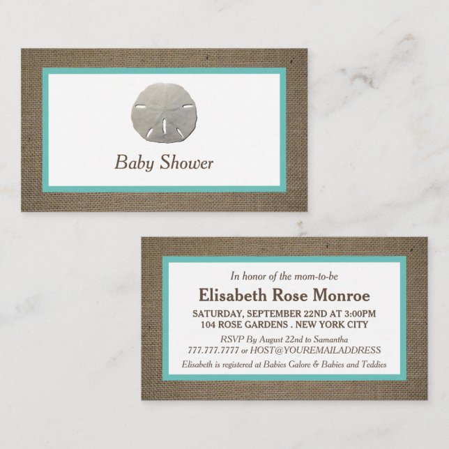 Sand Dollar & Burlap Baby Shower Biljett-inbjudan Visitkort (Fram/baksida)