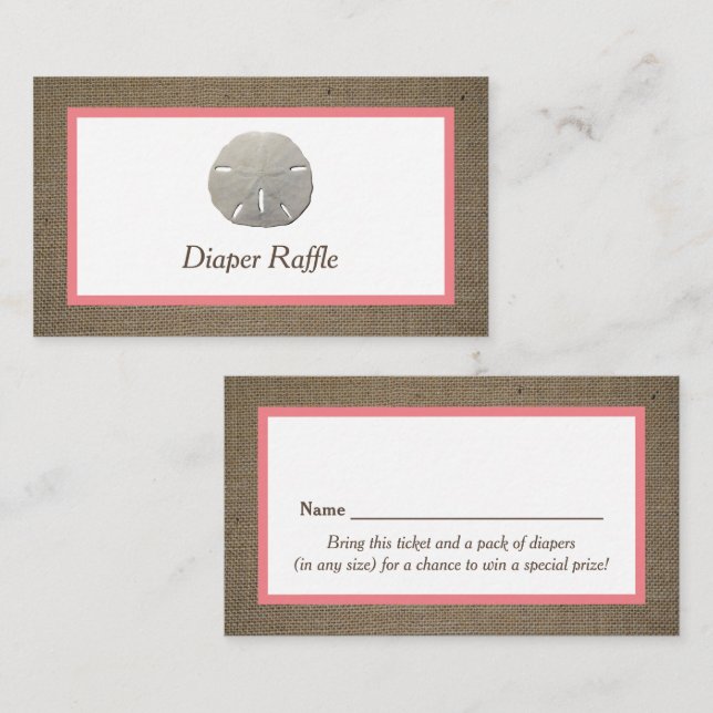 Sand Dollar & Burlap Diaper Raffle Biljett (Fram/baksida)
