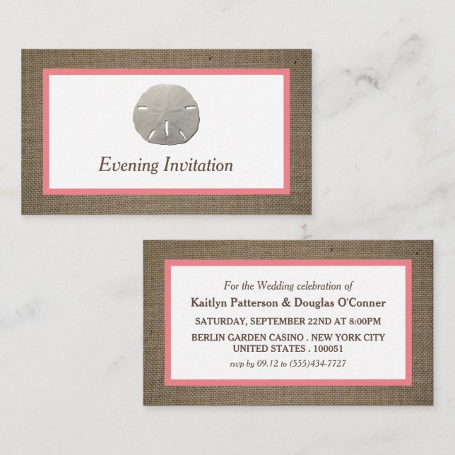 Sand Dollar & Burlap Evening Event Biljett Inbjuda (Fram/baksida)