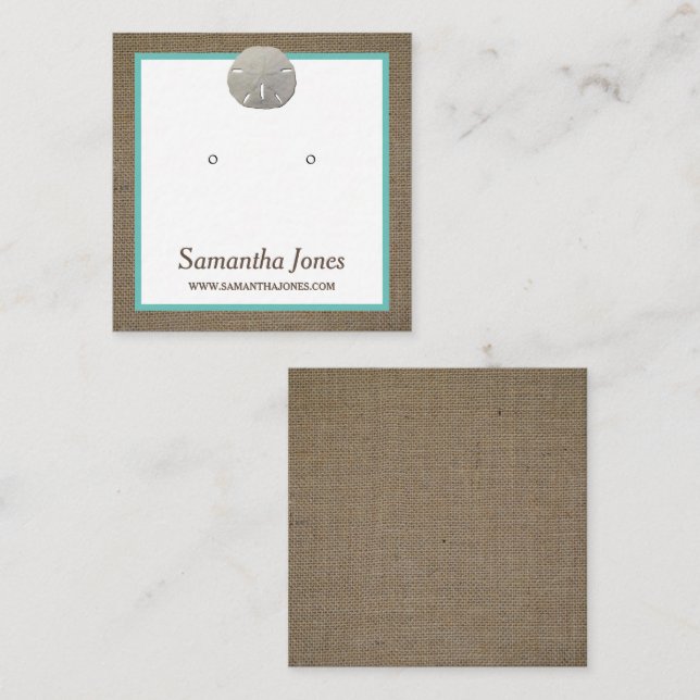 Sand Dollar & Burlap Jewelry Visning Card Fyrkantigt Visitkort (Fram/baksida)