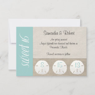 Sand Dollar & Burlap Sweet 16-inbjudan Spara Datumet
