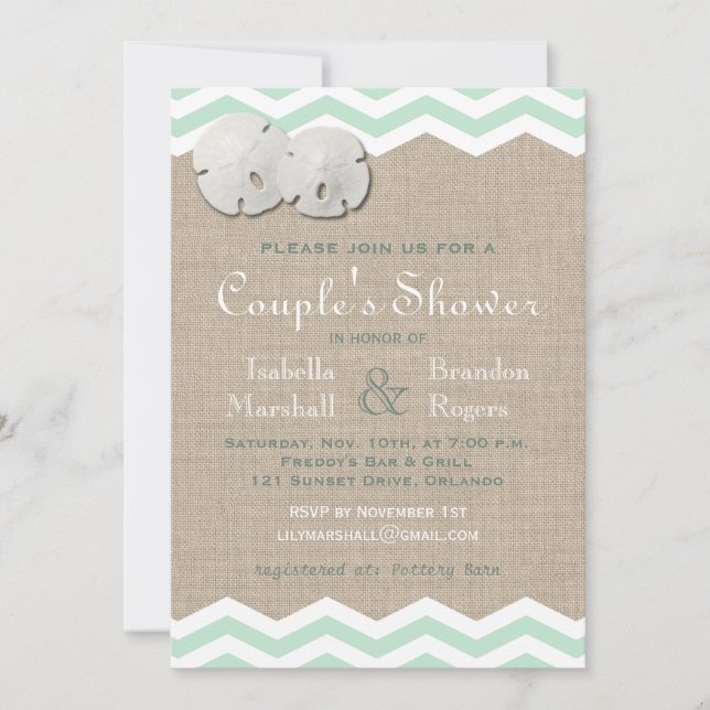 Sand Dollar & Chevron Couples Shower Inbjudan (Framsida)