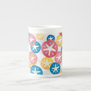 Sand Dollar Gult Red Blue Mönster Benporslin Mugg