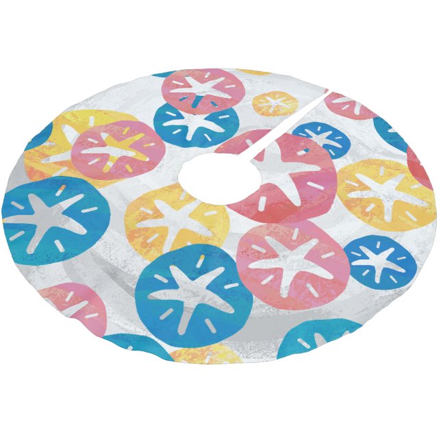 Sand Dollar Gult Red Blue Mönster Julgransmatta Borstad Polyester (Vinklad)
