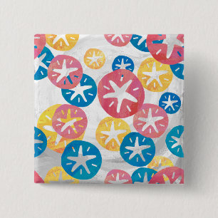 Sand Dollar Gult Red Blue Mönster Knapp