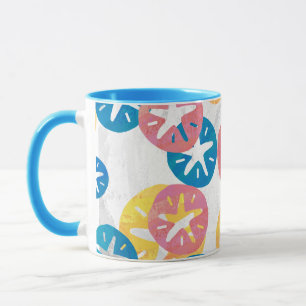 Sand Dollar Gult Red Blue Mönster Mugg