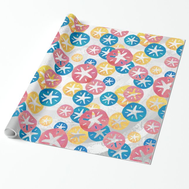 Sand Dollar Gult Red Blue Mönster Presentpapper (Utrullad)