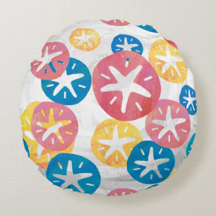 Sand Dollar Gult Red Blue Mönster Rund Kudde