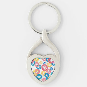Sand Dollar Gult Red Blue Mönster Twisted Heart Silverfärgad Nyckelring