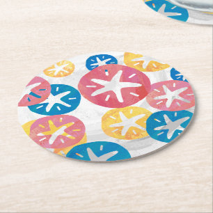 Sand Dollar Gult Red Blue Mönster Underlägg Papper Rund