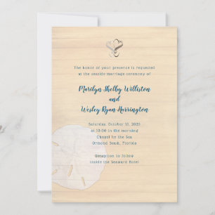 Sand Dollar Hearts Wood Beach Ceremony Bröllop Inbjudningar