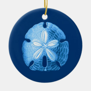 Sand Dollar i indigo Blue-skuggor Julgransprydnad Keramik