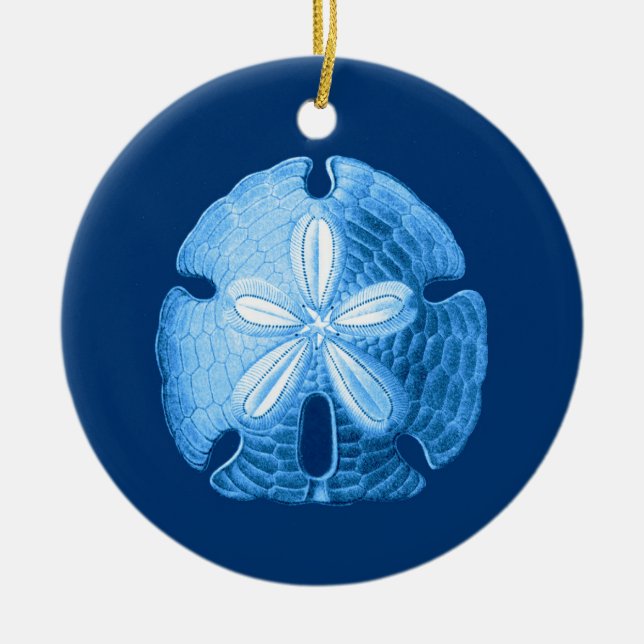 Sand Dollar i indigo Blue-skuggor Julgransprydnad Keramik (Framsidan)