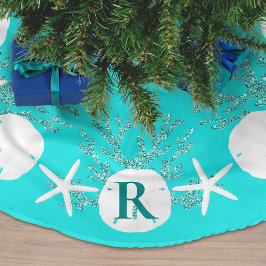 Sand Dollar jul Aqua Blue Monogram Julgransmatta Borstad Polyester