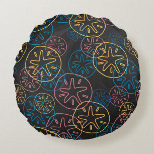 Sand Dollar Linjer Red Gult Blue Rund Kudde
