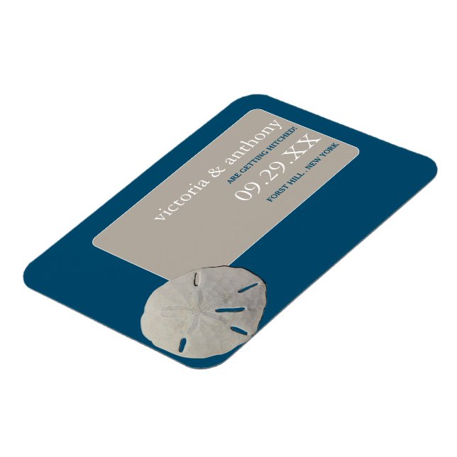 Sand-dollar Ocean Blue Beach Wedand Spara datumet Magnet (Vänstra Sidan)