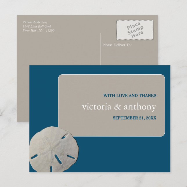 Sand-dollar, Ocean Blue Beach Wedding Tack Vykort (Fram/baksida)