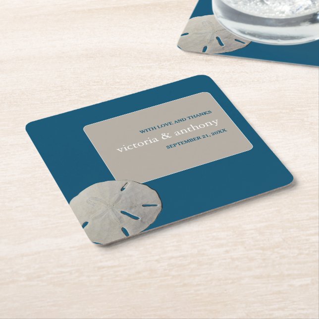 Sand-dollar, Ocean Blue Beach Wedding Underlägg Papper Kvadrat (Vinklad)