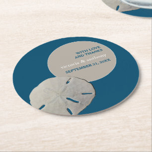 Sand-dollar, Ocean Blue Beach Wedding Underlägg Papper Rund