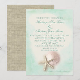 Sand Dollar och Starfish Aqua Mint Bröllop Inbjudningar