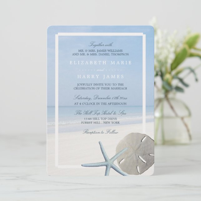 Sand Dollar och Starfish Beach Wedding Inbjudningar (Stående Fram)