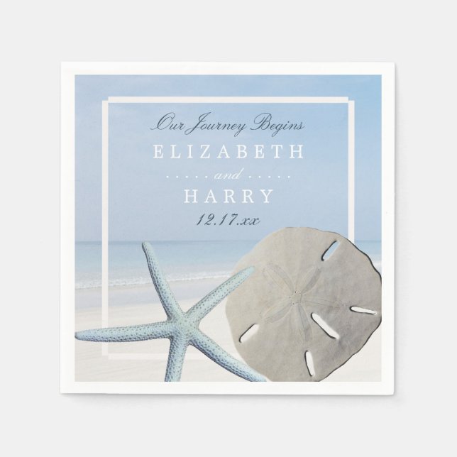 Sand Dollar och Starfish Beach Wedding Pappersservett (Framsidan)