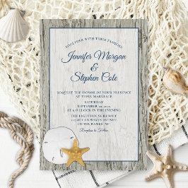 Sand Dollar och Starfish Rustic Driftwood Bröllop Inbjudningar