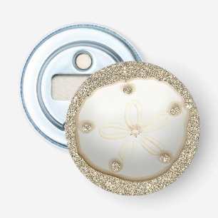 Sand-dollar på glatt guld-strand flasköppnare