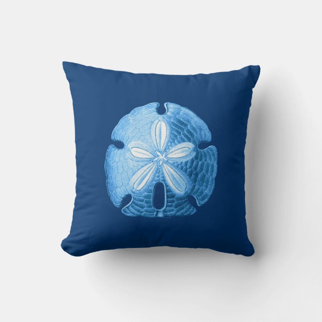 Sand Dollar Sea Life Print, Indigo Blue och White Kudde (Framsida)