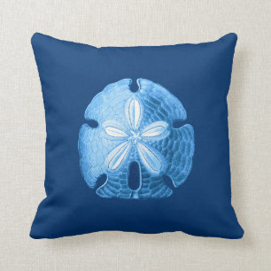Sand Dollar Sea Life Print, Indigo Blue och White Kudde